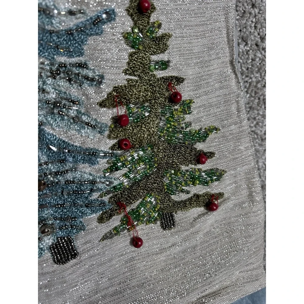 Tahari Home Christmas Tree Table Runner Beaded Metallic 72